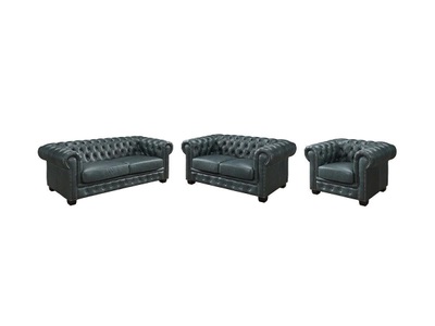 LINEA SOFA, Chesterfield Garnitur 3+2+1 - Büffelleder - Graugrün - BRENTON Chesterfield Garnitur 3+2+1 - Büffelleder - Graugrün - BRENTON, 