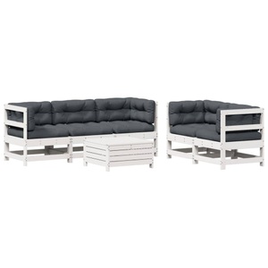 vidaXL, vidaXL 6-tlg. Garten-Lounge-Set mit Kissen Weiß Massivholz Kiefer