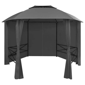 vidaXL, vidaXL Gartenpavillon mit Vorhängen Hexagonal 360x265 cm, vidaXL Gartenpavillon mit Vorhängen Sechseckig 360x265 cm