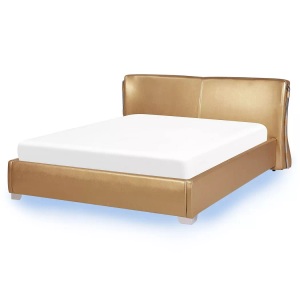 Beliani, Beliani Lederbett gold Lattenrost 160 x 200 cm mit LED-Beleuchtung bunt PARIS, Beliani - Bett mit LED aus Echtleder Glamourös PARIS, 160X200CM, Gelbgold