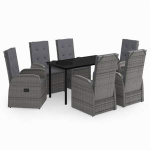 vidaXL, vidaXL 7-tlg. Garten-Essgruppe mit Kissen Grau, 