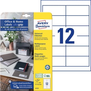 Avery Zweckform, Avery-Zweckform 6123 Etiketten 97.3 x 42.3 mm Papier Weiß 120 St. Permanent Universal-Etiketten Tinte, Laser, Kopie 10, AVERY Zweckform Universaletiketten 6123 Selbsthaftend A4 Weiss 97 x 42,3 mm 10 Blatt à 12 Etiketten