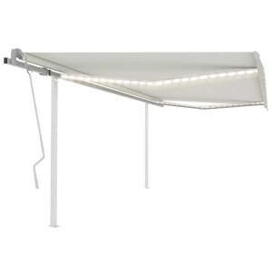 vidaXL, vidaXL Gelenkarmmarkise Einziehbar mit LED 4x3 m Cremeweiß, vidaXL Markise Manuell Einziehbar mit LED 4x3 m Creme
