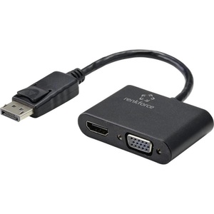 Renkforce, Renkforce DisplayPort Anschlusskabel 15.00 cm RF-4505752 Schwarz [1x DisplayPort Stecker - 2x HDMI-Buchse, VGA-Buchse], Renkforce RF-4505752 DisplayPort / HDMI / VGA Adapter [1x DisplayPort Stecker - 1x HDMI-Buchse, VGA-Buchse] Schwarz