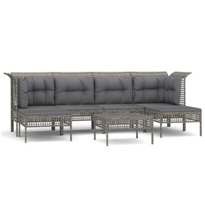 vidaXL, vidaXL 7-tlg. Garten-Lounge-Set mit Kissen Grau Poly Rattan, vidaXL 7-tlg. Garten-Lounge-Set mit Kissen Grau Poly Rattan