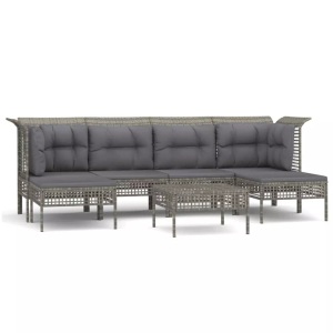 vidaXL, vidaXL 7-tlg. Garten-Lounge-Set mit Kissen Grau Poly Rattan, vidaXL 7-tlg. Garten-Lounge-Set mit Kissen Grau Poly Rattan