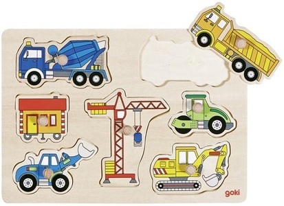 goki, goki Steckpuzzle BAUFAHRZEUGE 7-teilig in bunt, Goki Kleinkinder Puzzle Baufahrzeuge