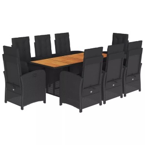 vidaXL, vidaXL 9-tlg. Garten-Essgruppe mit Kissen Schwarz Poly Rattan