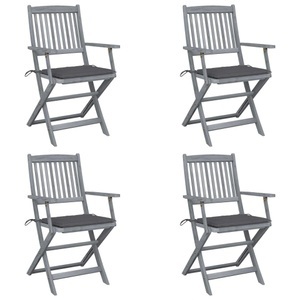 vidaXL, vidaXL Klappbare Gartenstühle 4 Stk. mit Sitzkissen Massivholz Akazie, vidaXL Klappbare Gartenstühle 4 Stk. mit Sitzkissen Massivholz Akazie
