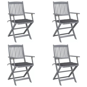 vidaXL, vidaXL Klappbare Gartenstühle 4 Stk. mit Sitzkissen Massivholz Akazie, vidaXL Klappbare Gartenstühle 4 Stk. mit Sitzkissen Massivholz Akazie