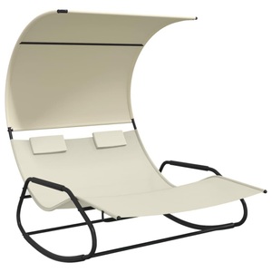 vidaXL, vidaXL Doppel-Schaukelliege mit Sonnendach Creme, vidaXL Doppel-Schaukelliege mit Sonnendach Creme