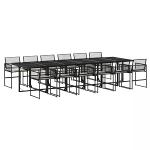 vidaXL, vidaXL 13-tlg. Garten-Essgruppe mit Kissen Schwarz Poly Rattan