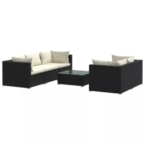vidaXL, vidaXL 6-tlg. Garten-Lounge-Set mit Kissen Poly Rattan Schwarz