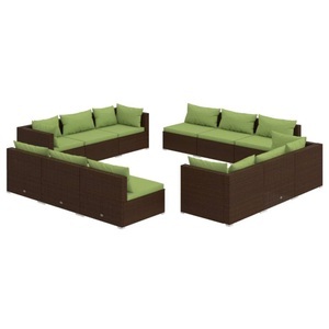 vidaXL, vidaXL 12-tlg. Garten-Lounge-Set mit Kissen Poly Rattan Braun, 