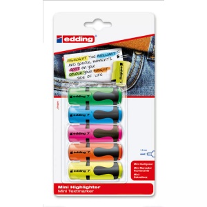 edding, EDDING Leuchtstifte TEXTMARKER MINI, Edding Textmarker Mini, 1-3mm, 7BLI-99, (5 Farben assortiert)