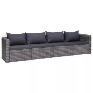 Diverse Hardware, 4-tlg. Garten-Sofagarnitur mit Kissen Grau Poly Rattan, vidaXL 4-tlg. Garten-Sofagarnitur mit Kissen Grau Poly Rattan
