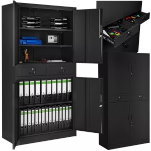 TecTake, Aktenschrank mit 2 Schubfächern Aktenschrank mit 2 Schubfächern, Tectake - Aktenschrank Cosmo mit 2 Schubfächern 40x80x180cm abschliessbar, One Size, Schwarz Bedruckt