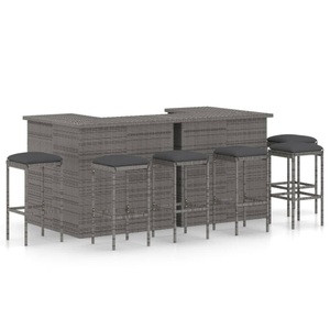 vidaXL, vidaXL 8-tlg. Gartenbar-Set mit Kissen Poly Rattan Grau, vidaXL 8-tlg. Gartenbar-Set mit Kissen Poly Rattan Grau