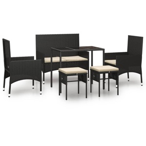 vidaXL, vidaXL 6-tlg. Garten-Lounge-Set mit Kissen Schwarz Poly Rattan, 