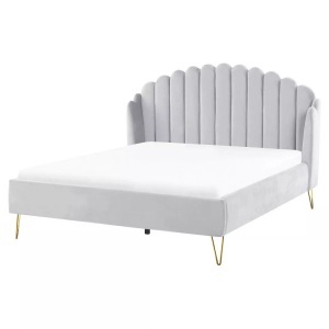Beliani, Bett mit Lattenrost aus Samtstoff Retro AMBILLOU Bett mit Lattenrost aus Samtstoff Retro AMBILLOU