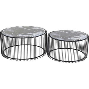Kare Design, Couchtisch Wire Glas Marble Schwarz (2/Set), Couchtisch Wire Glas Marble Schwarz (2/Set)