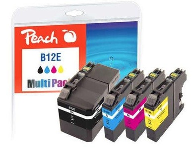 Peach, Peach Spar Pack Tintenpatronen kompatibel zu Brother LC-12EY, Peach B12 E 4 Druckerpatronen (bk, c/m/y) ersetzt Brother LC-12E für z.B. Brother MFCJ 6925 DW