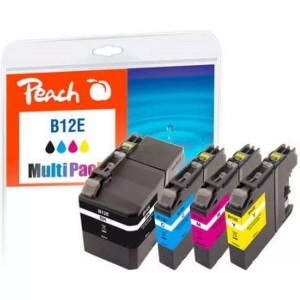 Peach, Peach Spar Pack Tintenpatronen kompatibel zu Brother LC-12EY, Peach B12 E 4 Druckerpatronen (bk, c/m/y) ersetzt Brother LC-12E für z.B. Brother MFCJ 6925 DW
