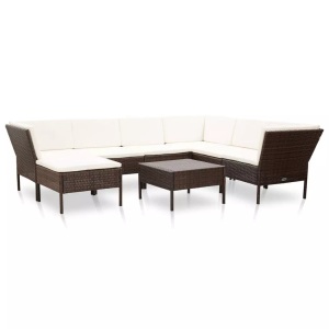 Diverse Hardware, 8-tlg. Garten-Lounge-Set mit Auflagen Poly Rattan Braun, vidaXL 8-tlg. Garten-Lounge-Set mit Auflagen Poly Rattan Braun