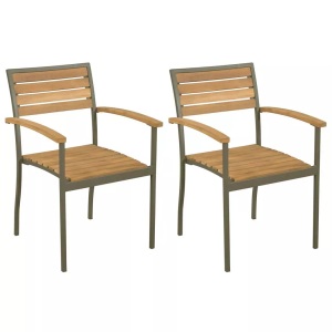 vidaXL, vidaXL Stapelbare Gartenstühle 2 Stk. Akazie Massivholz und Stahl, vidaXL Stapelbare Gartenstühle 2 Stk. Akazie Massivholz und Stahl