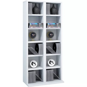 VCM, Holz CD DVD Stand Regal Schrank Aufbewahrung Standregal Ständer Milano Holz CD DVD Stand Regal Schrank Aufbewahrung Standregal Ständer Milano, VCM - Holz CD DVD Stand Regal | mit Platz für 204 CDs oder 72 DVDs 40-Videos Maße: H. 92 x B. 42 T. 20 cm Elegantes CD/DVD Blu, 42cm, Weiss