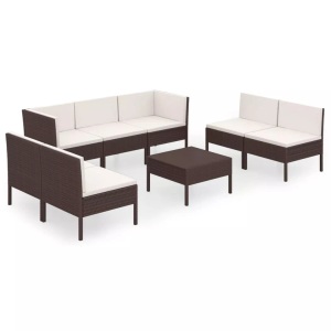 vidaXL, vidaXL 8-tlg. Garten-Lounge-Set mit Auflagen Poly Rattan Braun