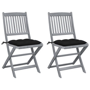 vidaXL, vidaXL Klappbare Gartenstühle 2 Stk. mit Kissen Massivholz Akazie, vidaXL Klappbare Gartenstühle 2 Stk. mit Kissen Massivholz Akazie