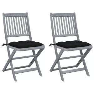 vidaXL, vidaXL Klappbare Gartenstühle 2 Stk. mit Kissen Massivholz Akazie, vidaXL Klappbare Gartenstühle 2 Stk. mit Kissen Massivholz Akazie