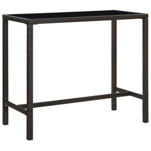 vidaXL, vidaXL Garten-Bartisch Braun 130x60x110 cm Poly Rattan und Glas, vidaXL Garten-Bartisch Braun 130x60x110 cm Poly Rattan und Glas
