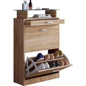 VCM, Holz Regal Kipper Schuhregal Schuhschrank Schuhkipper 2 Klappen Ablage Braso Holz Regal Kipper Schuhregal Schuhschrank Schuhkipper 2 Klappen Ablage Braso, VCM - Holz Regal Kipper Schuhregal Schuhschrank Schuhkipper 2 Klappen Ablage Sipos M, One Size, Sonoma-Eiche