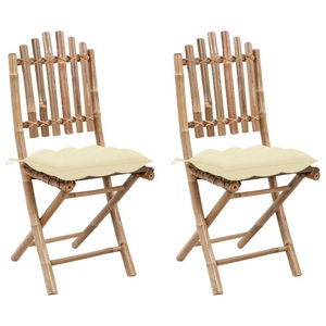 vidaXL, vidaXL Klappbare Gartenstühle 2 Stk. mit Kissen Bambus, vidaXL Klappbare Gartenstühle 2 Stk. mit Kissen Bambus