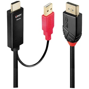 LINDY, Lindy Video- / Audiokabel - DisplayPort / HDMI - 5 m, LINDY Anschlusskabel DisplayPort Stecker, HDMI-A Stecker, USB-A Stecker 5.00 m Schwarz, Rot 41428 HDMI-Kabel