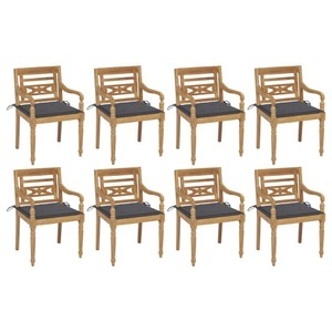 vidaXL, vidaXL Batavia-Stühle mit Kissen 8 Stk. Massivholz Teak, vidaXL Batavia-Stühle mit Kissen 8 Stk. Massivholz Teak