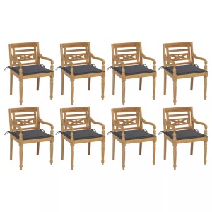 vidaXL, vidaXL Batavia-Stühle mit Kissen 8 Stk. Massivholz Teak, vidaXL Batavia-Stühle mit Kissen 8 Stk. Massivholz Teak