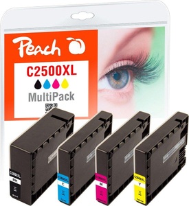 Peach, Peach Spar Pack Tintenpatronen, kompatibel zu Canon PGI-2500XL, Peach C2500 XL 4 Druckerpatronen XL (bk, c/m/y) ersetzt Canon PGI-2500XL, 9254B004 für z.B. Canon Maxify MB 5450, Canon Maxify MB 5455
