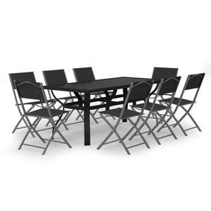vidaXL, vidaXL 9-tlg. Garten-Essgruppe Grau und Schwarz, vidaXL 9-tlg. Garten-Essgruppe Grau und Schwarz