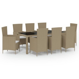 vidaXL, vidaXL 9-tlg. Garten-Essgruppe mit Kissen Poly Rattan Beige, vidaXL 9-tlg. Garten-Essgruppe mit Kissen Poly Rattan Beige