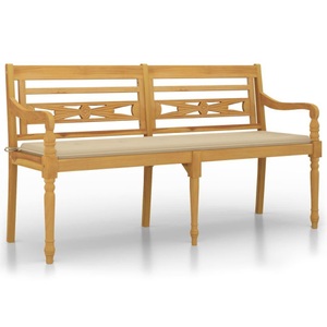 vidaXL, vidaXL Batavia-Bank mit Beigem Kissen 150 cm Massivholz Teak, vidaXL Batavia-Bank mit Beigem Kissen 150 cm Massivholz Teak