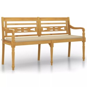 vidaXL, vidaXL Batavia-Bank mit Beigem Kissen 150 cm Massivholz Teak, vidaXL Batavia-Bank mit Beigem Kissen 150 cm Massivholz Teak