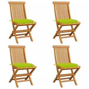 vidaXL, vidaXL Gartenstühle mit Hellgrünen Kissen 4 Stk. Massivholz Teak, vidaXL Gartenstühle mit Hellgrünen Kissen 4 Stk. Massivholz Teak