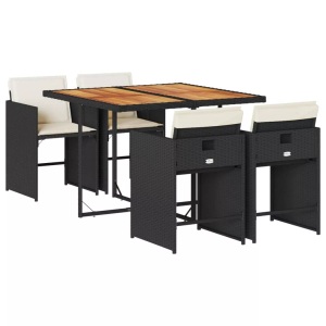 vidaXL, vidaXL 5-tlg. Garten-Essgruppe mit Kissen Schwarz Poly Rattan, vidaXL 5-tlg. Garten-Essgruppe mit Kissen Schwarz Poly Rattan
