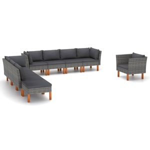 vidaXL, vidaXL 9-tlg. Garten-Lounge-Set Poly Rattan und Eukalyptusholz Grau