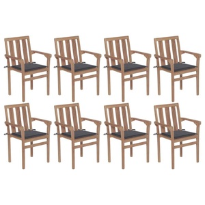 vidaXL, vidaXL Stapelbare Gartenstühle mit Kissen 8 Stk. Massivholz Teak, vidaXL Stapelbare Gartenstühle mit Kissen 8 Stk. Massivholz Teak