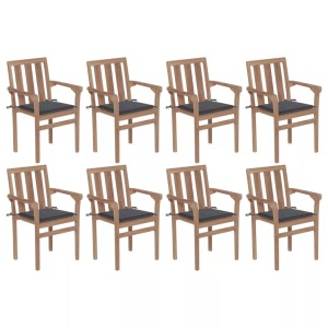 vidaXL, vidaXL Stapelbare Gartenstühle mit Kissen 8 Stk. Massivholz Teak, vidaXL Stapelbare Gartenstühle mit Kissen 8 Stk. Massivholz Teak