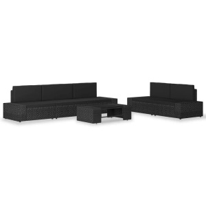 Diverse Hardware, 6-tlg. Garten-Lounge-Set Poly Rattan Schwarz, vidaXL 6-tlg. Garten-Lounge-Set Poly Rattan Schwarz